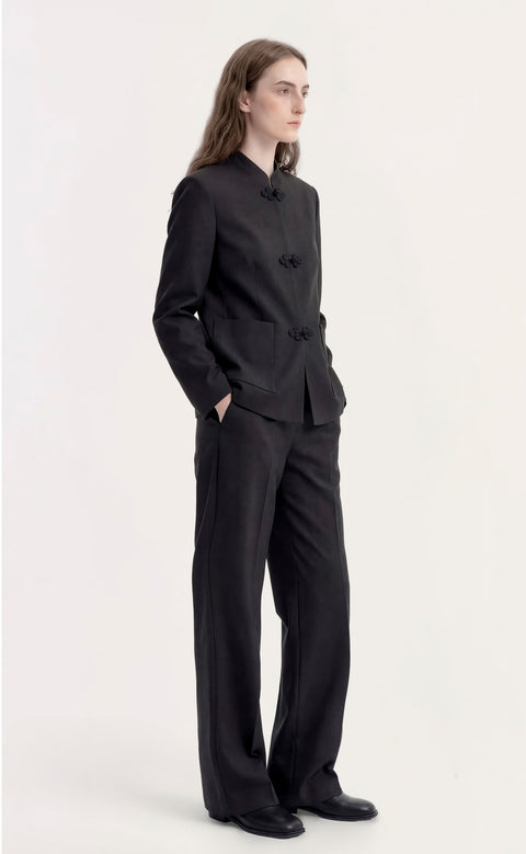 Handmade Frog Button Stand Collar Suit Jacket